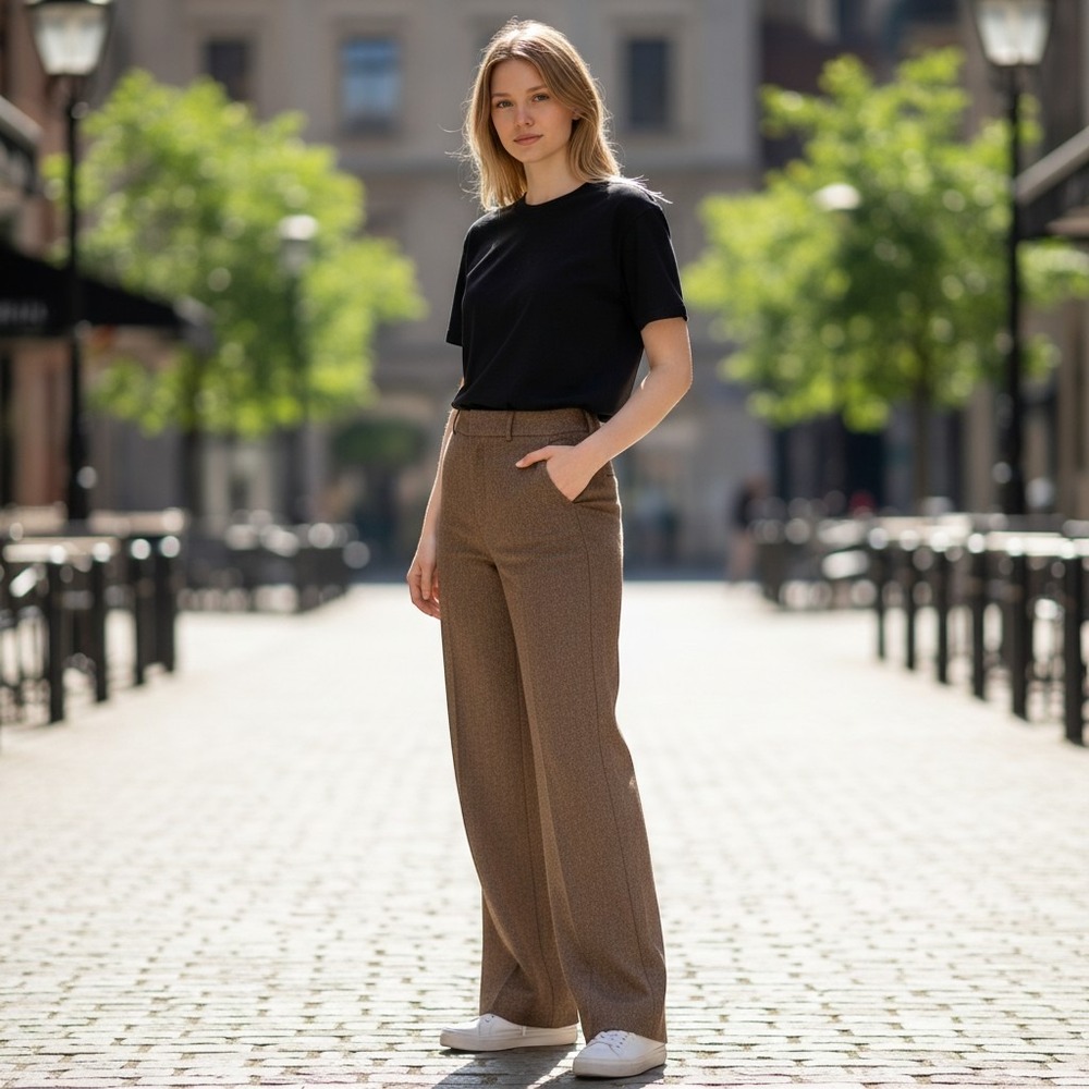 Lauren Ralph Lauren Wool Herringbone Pants Womens 8 Brown Straight Leg Dress